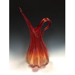 A large Barovier & Toso Murano red glass ewer form vase, with loop handle, unsigned 48cm (19in)