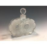 A Lalique 'Two Flowers' pattern scent bottle, the clear and frosted glass bottle and stopper with