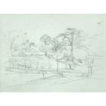 § John Aldridge, RA (British, 1905-1983) Italian landscape pencil on paper, in a grey painted