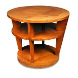 An Art Deco satinwood veneered centre table, of conical form with a circular, random geometrically-