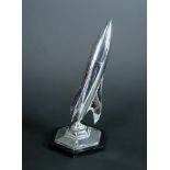 Art deco chrome table lighter in the form of a rocket, mounted with a ball joint on an hexagonal