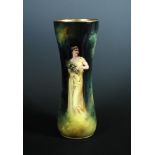 An Art Nouveau Royal Bonn vase by J. Sticher, circa 1900, painted with a maiden holding flowers with