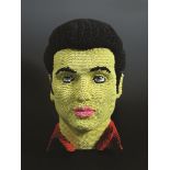 § David Mach, (Scottish, b.1956), a matchstick head of Elvis, in various colours, signed to