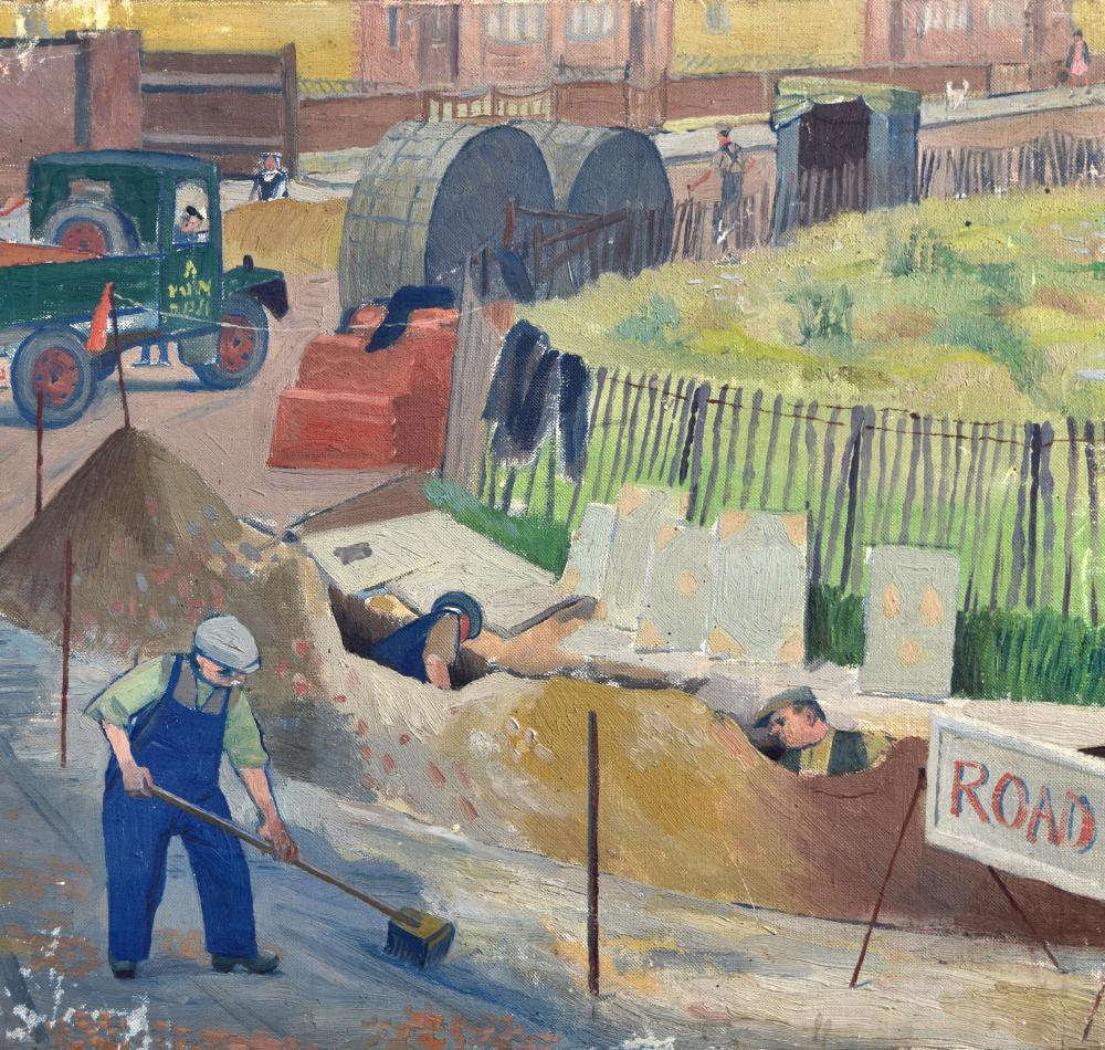 § Evelyn Mary Dunbar, NEAC, RWS, ARCA (British, 1906-1960) Roadworks signed lower left "Evelyn