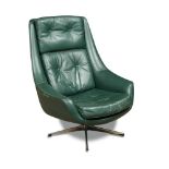 Henry Walter Klein (born 1919), a green leather swivel lounge chair, raised on a chromed base 95 x