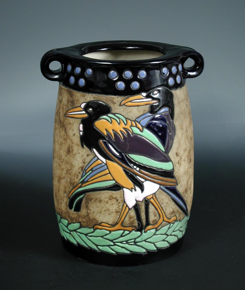 A large Amphora Campina series stoneware vase, glazed and incised with stylised birds and