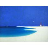 § Martin Leman (British, b.1934) Beach and Lighthouse signed lower right with initials "ML" oil on