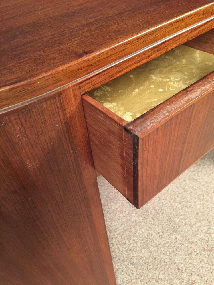 Betty Joel, an Art Deco walnut side table, 1937, the D-shaped top above two central frieze drawers - Image 3 of 6