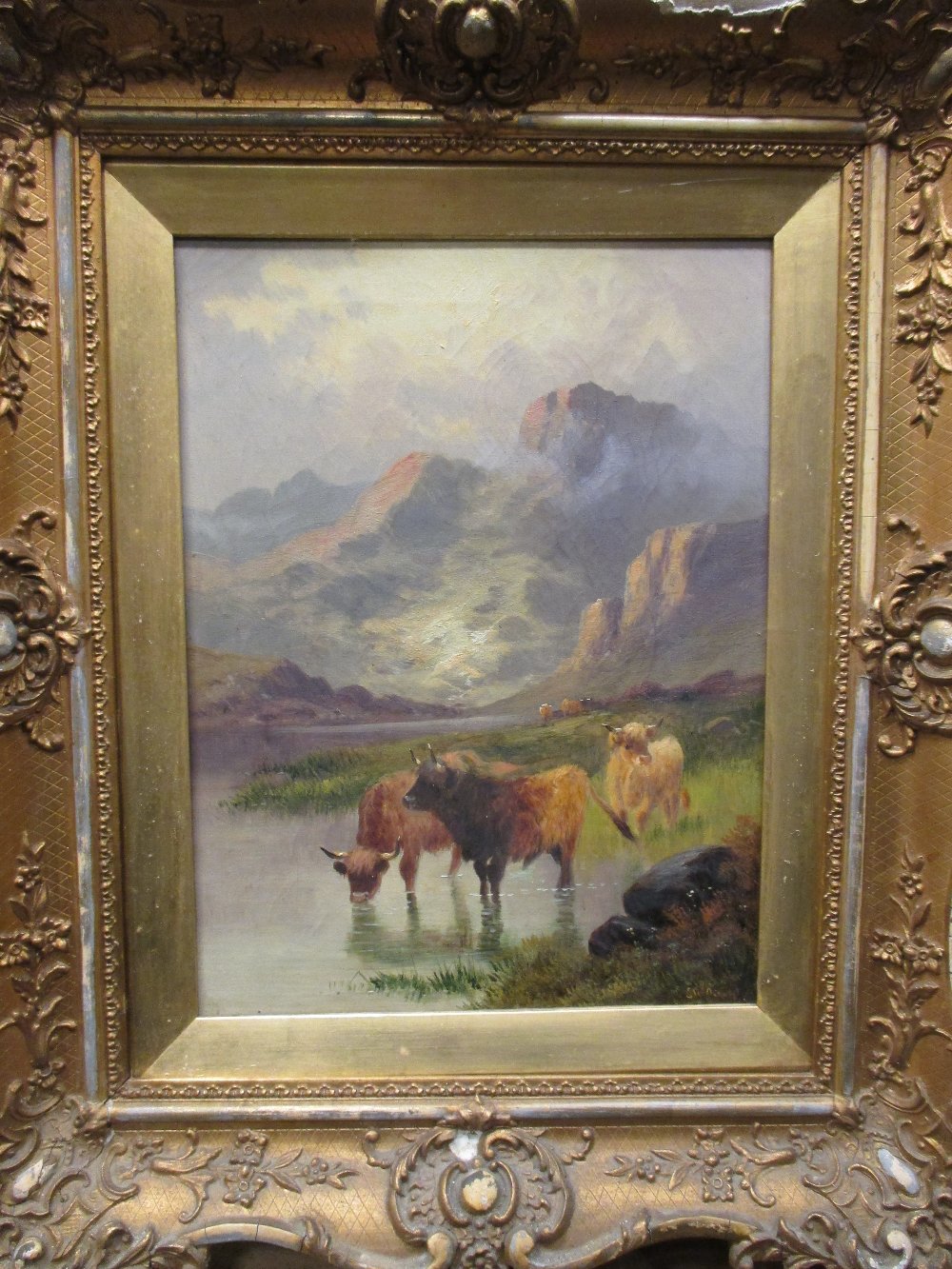 Charles W Oswald (British, 19th Century), A pair of highland cattle scenes, oil on canvas, both