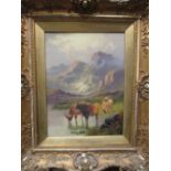 Charles W Oswald (British, 19th Century), A pair of highland cattle scenes, oil on canvas, both