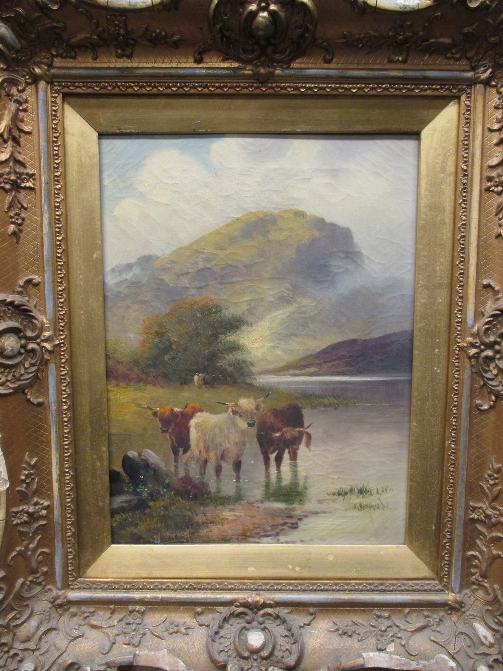 Charles W Oswald (British, 19th Century), A pair of highland cattle scenes, oil on canvas, both - Image 2 of 5