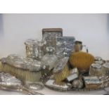 A collection of silver 'Reynolds Angels' embossed small items to include a dressing table tray, card
