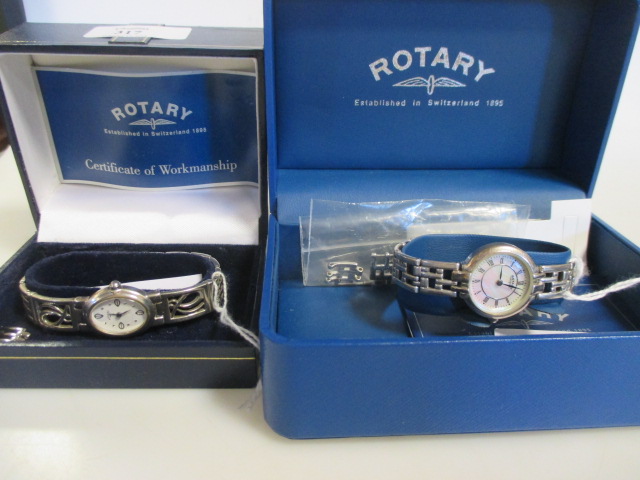 Two silver lady's Rotary wristwatches, both boxed