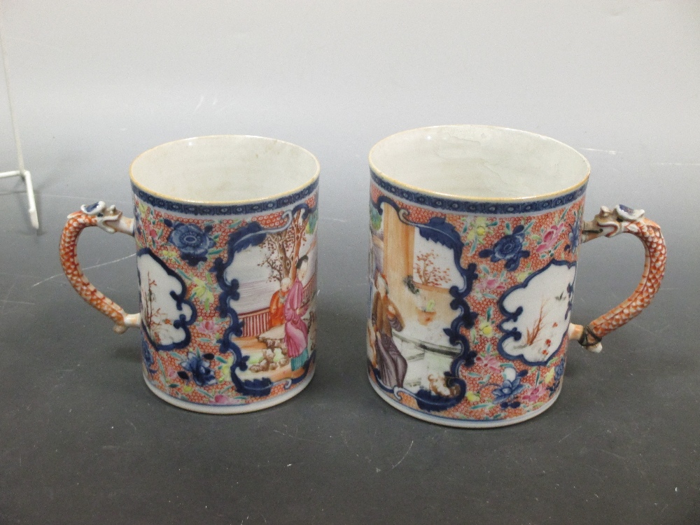 An 18th century Chinese export mug decorated with panels of boys in a garden with dragon handle ( - Image 5 of 5