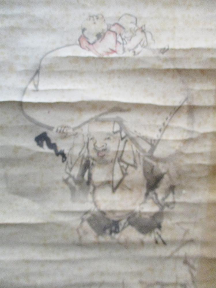 Two Japanese scroll paintings featuring Hotei together with seven landscape scrolls, the largest 180 - Image 2 of 7