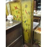 A leather four fold screen painted with birds on flowering branches, 145 cm high and another ,