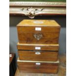 Two mahogany writing boxes and a fitted box