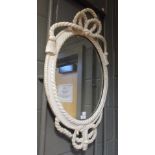 An oval mirror in grey rope frame, 78cm high in total
