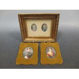 A pair of 18th century Continental portrait miniatures, painted in a naieve style, each 6 x 4cm,