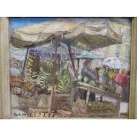 French School (20th century) 'Market in Nice', oil on board, indistinctly signed