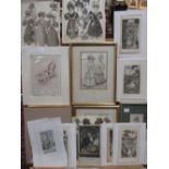 A collection of 19th century fashion prints, framed and unframed