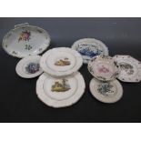 Three creamware plates, four children's plates, a Spode oval plate and a blue and white plate