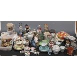 A collection of ceramics and glass figures and animals, souvenir and commemorative wares,