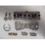 A small group of paste set costume jewellery to include a large bow brooch (10.5cm long, tests as