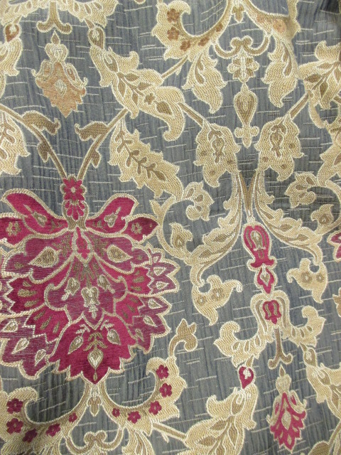 Three pairs of patterned chenille damask curtains in grey, coffee and red, pinch pleat tops, fully - Image 2 of 2