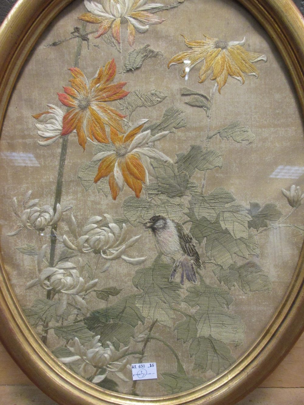 A series of three framed Oriental painted panels on silk (3) - Image 2 of 2