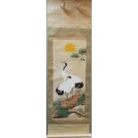 Three 20th century Japanese scroll paintings, the largest of cranes, 104 x 40 cm (3)