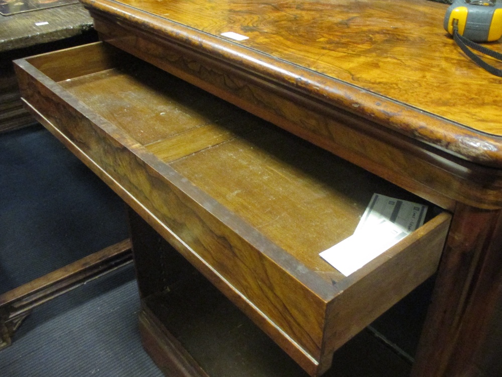 A 19th century figured walnut open front bookcase with a blind frieze drawer, 92 x 82 x 43cm - Image 2 of 3