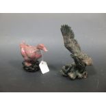 A Chinese hardstone figure of a eagle together with a Chinese hardstone figure of a duck