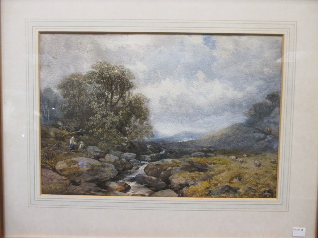 Arthur McArthur (1880-1920), Sheep by a highland stream, watercolour 29 x 43cm