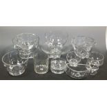 Kosta, Christianenhutte and other glass bowls, a pair of Dartington wine coasters and a wine