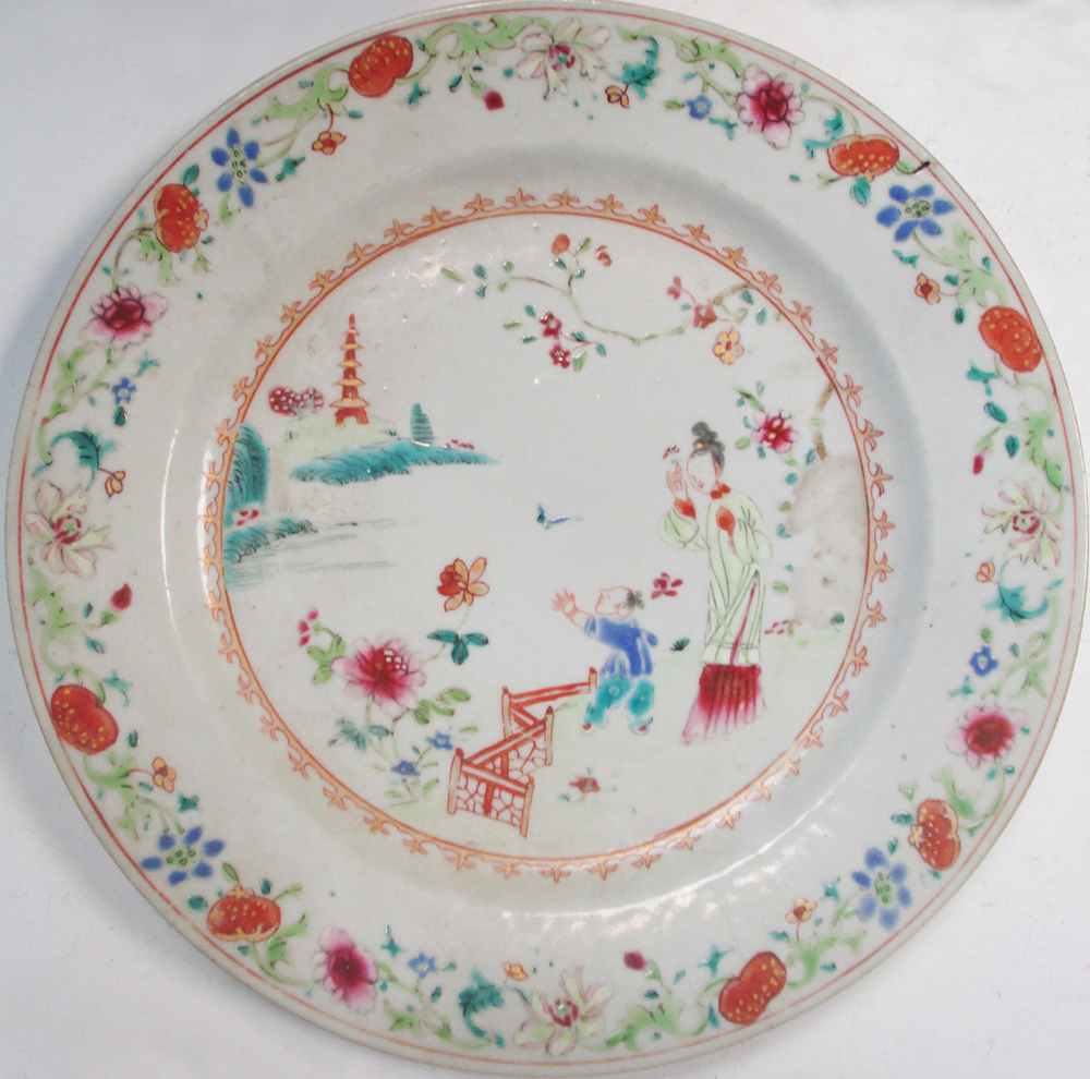 A set of three and another 18th century famille rose plate, 23cm (9 in) diameter (4) One of the - Image 2 of 10