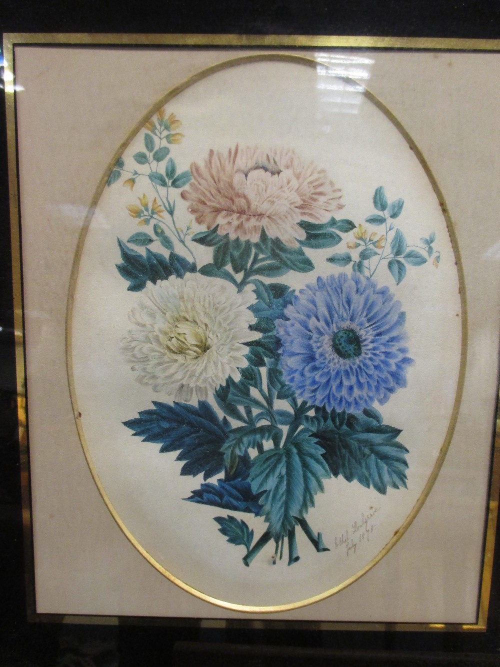 Ethel Houlgrave, a pair of still lifes of flowers, signed and date 1877 and other pictures