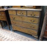 A chest of drawers with three short and three long drawers on ogee bracket feet, 99 x 108 x 53cm