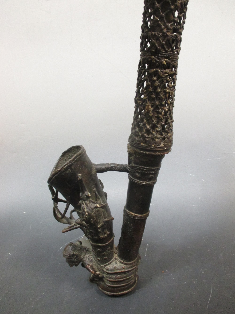 A Cameroonian bronze pipe 58cm long - Image 2 of 6