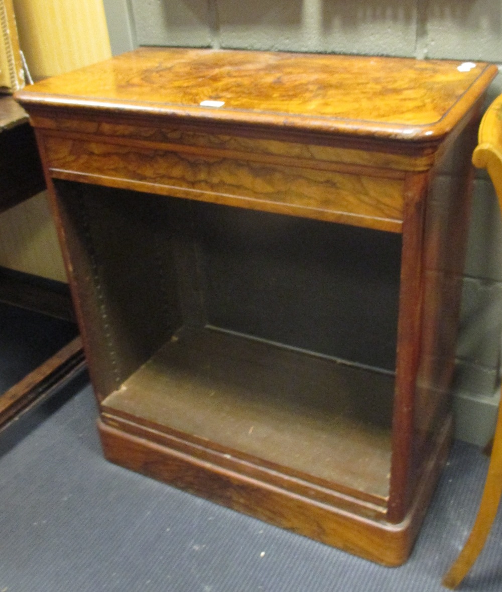 A 19th century figured walnut open front bookcase with a blind frieze drawer, 92 x 82 x 43cm