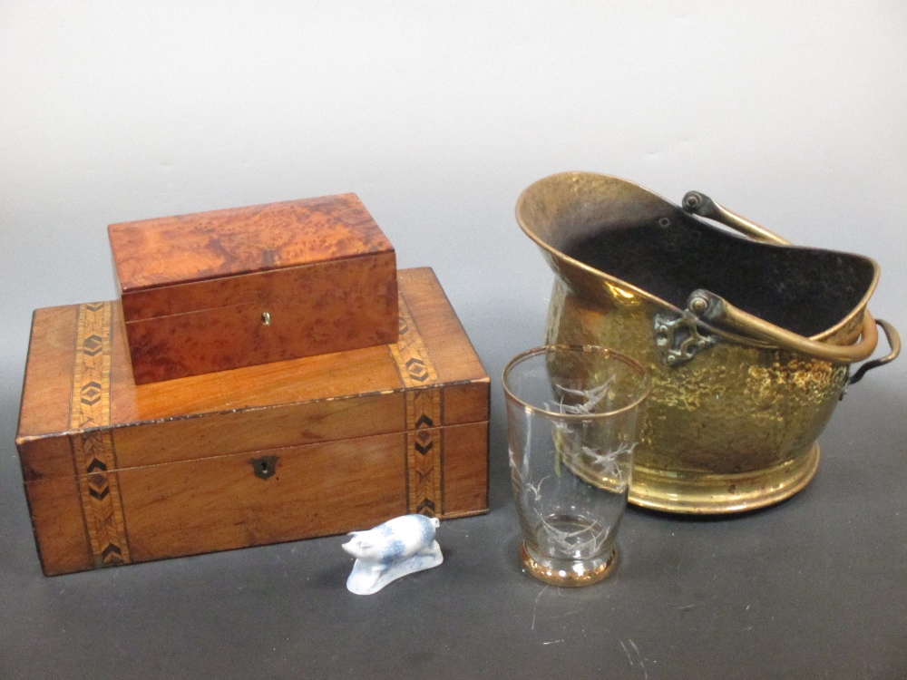 A Loetz style vase, gilt mirror, brass and copper wares, writing box, china, glass and animal - Image 3 of 3