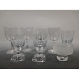 A pair of William Yeoward rummers together with diamond point and engraved glasses by Ann Laing