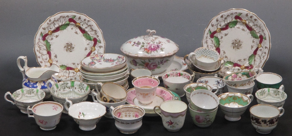 A varied collection of tea and coffee wares by Enoch Wood, Hicks and Meigh, Davenport, Worcester,