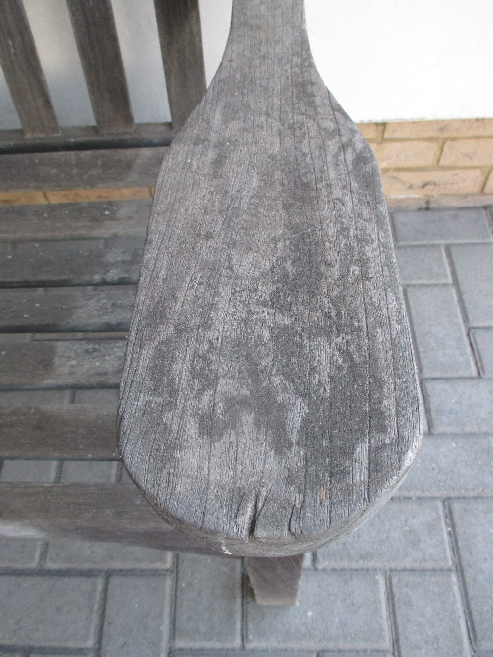 A teak garden bench with brass plaque ' made from timber from HMS Ganges', 153cm wide - Image 2 of 3