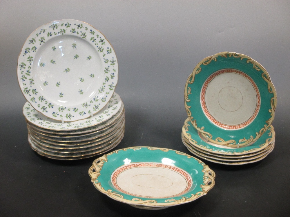 A set of ten Paris 'Angouleme' sprig plates together with a pottery part dessert service (16) Five