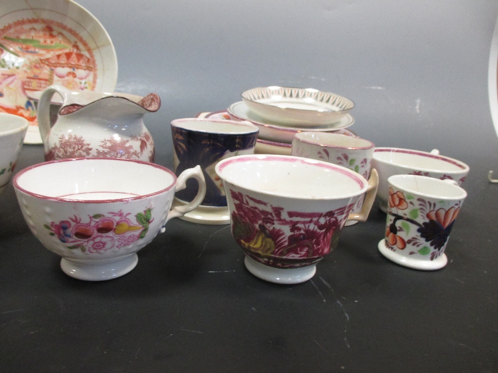 A collection of pink lustre, puce printed and related wares by Davenport, Hilditch and others - Image 2 of 3