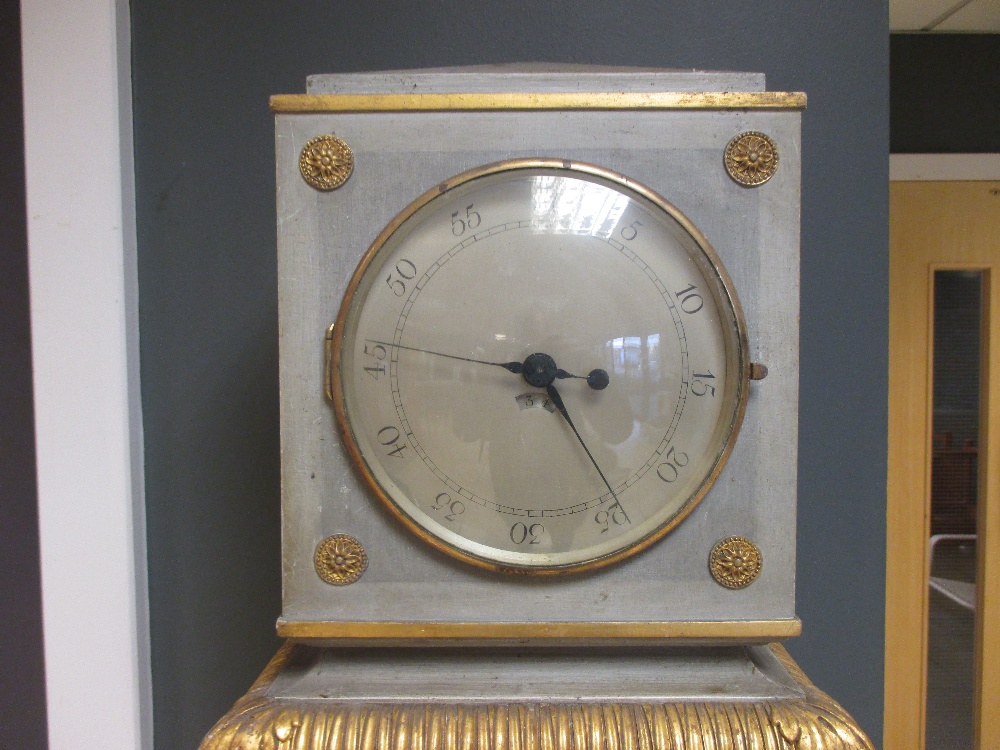 A Continental grey-green painted neoclassical style pedestal clock, silvered dial, modern electric - Image 2 of 4