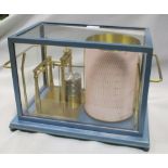 Casella, London, a 20th century brass and blue metal painted barograph 26 x 39 x 20cm (10 x 15 x
