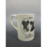 A late 18th/early 19th century creamware mug printed in black with reversible images relating to '