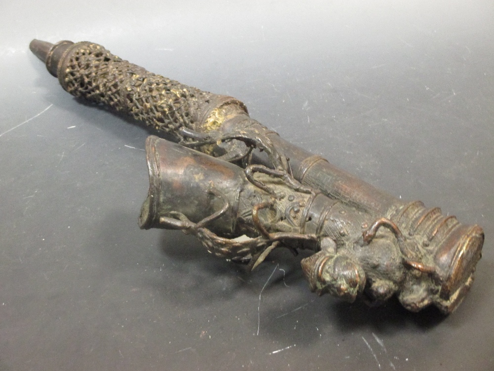 A Cameroonian bronze pipe 58cm long